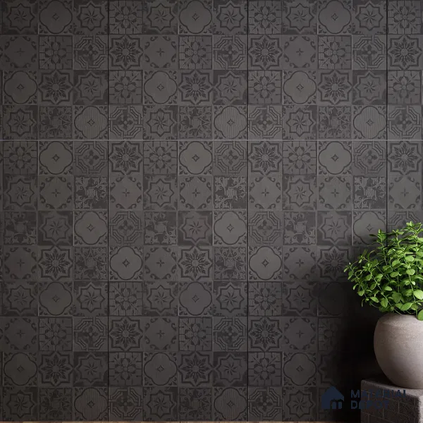 Black Highlighter Wall Tile TL 07443 Prestige Royal Quadrato Black Decor 4 ft x 2 ft Full Body Vitrified Finish - 9 mm | Suitable For Bathroom, Accent/Feature Wall, Dining Area