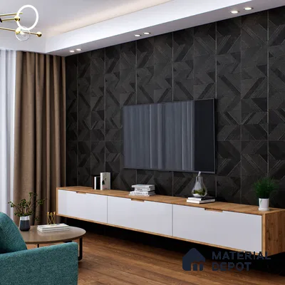 Black Highlighter Wall Tile TL 07444 B Prestige Royal Chevron Elemento Black 4 ft x 2 ft Vitrified Punch Finish - 9 mm | Suitable For Bathroom, Accent/Feature Wall, Dining Area