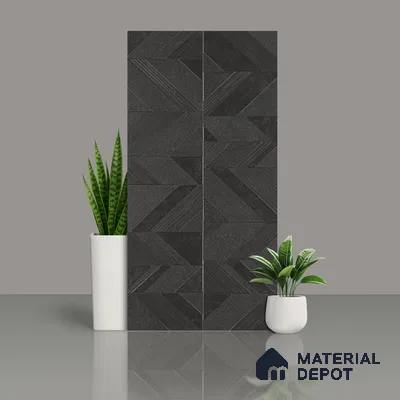Black Highlighter Wall Tile TL 07444 B Prestige Royal Chevron Elemento Black 4 ft x 2 ft Vitrified Punch Finish - 9 mm | Suitable For Bathroom, Accent/Feature Wall, Dining Area