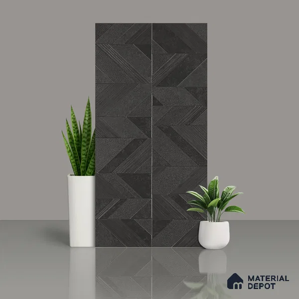 Black Highlighter Wall Tile TL 07444 B Prestige Royal Chevron Elemento Black 4 ft x 2 ft Vitrified Punch Finish - 9 mm | Suitable For Bathroom, Accent/Feature Wall, Dining Area