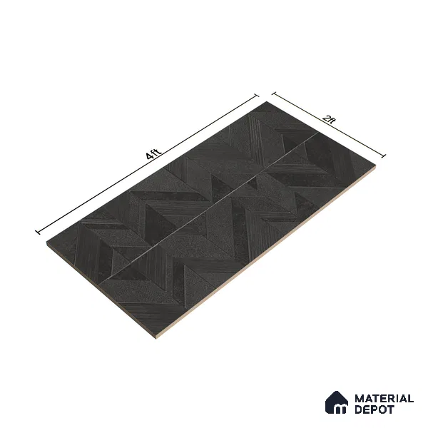 Black Highlighter Wall Tile TL 07444 B Prestige Royal Chevron Elemento Black 4 ft x 2 ft Vitrified Punch Finish - 9 mm | Suitable For Bathroom, Accent/Feature Wall, Dining Area