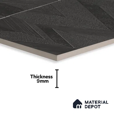 Black Highlighter Wall Tile TL 07444 B Prestige Royal Chevron Elemento Black 4 ft x 2 ft Vitrified Punch Finish - 9 mm | Suitable For Bathroom, Accent/Feature Wall, Dining Area