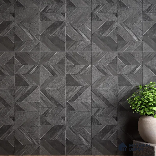 Black Highlighter Wall Tile TL 07444 B Prestige Royal Chevron Elemento Black 4 ft x 2 ft Vitrified Punch Finish - 9 mm | Suitable For Bathroom, Accent/Feature Wall, Dining Area