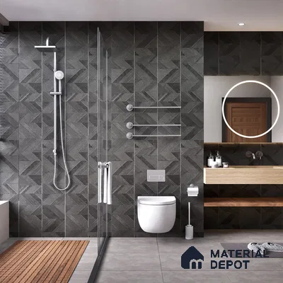 Black Highlighter Wall Tile TL 07444 B Prestige Royal Chevron Elemento Black 4 ft x 2 ft Vitrified Punch Finish - 9 mm | Suitable For Bathroom, Accent/Feature Wall, Dining Area