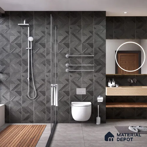 Black Highlighter Wall Tile TL 07444 B Prestige Royal Chevron Elemento Black 4 ft x 2 ft Vitrified Punch Finish - 9 mm | Suitable For Bathroom, Accent/Feature Wall, Dining Area