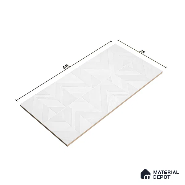 White Highlighter Wall Tile TL 07444 Prestige Royal Chevron Elemento Bianco 4 ft x 2 ft Vitrified Punch Finish - 9 mm | Suitable For Bathroom, Accent/Feature Wall, Dining Area