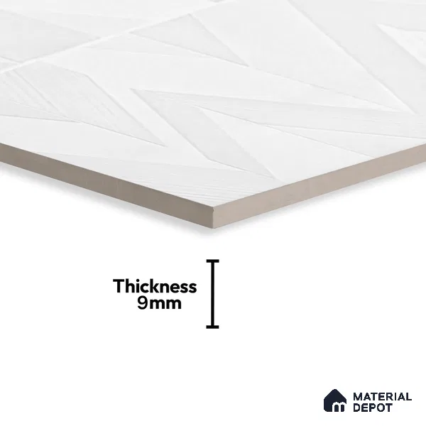 White Highlighter Wall Tile TL 07444 Prestige Royal Chevron Elemento Bianco 4 ft x 2 ft Vitrified Punch Finish - 9 mm | Suitable For Bathroom, Accent/Feature Wall, Dining Area