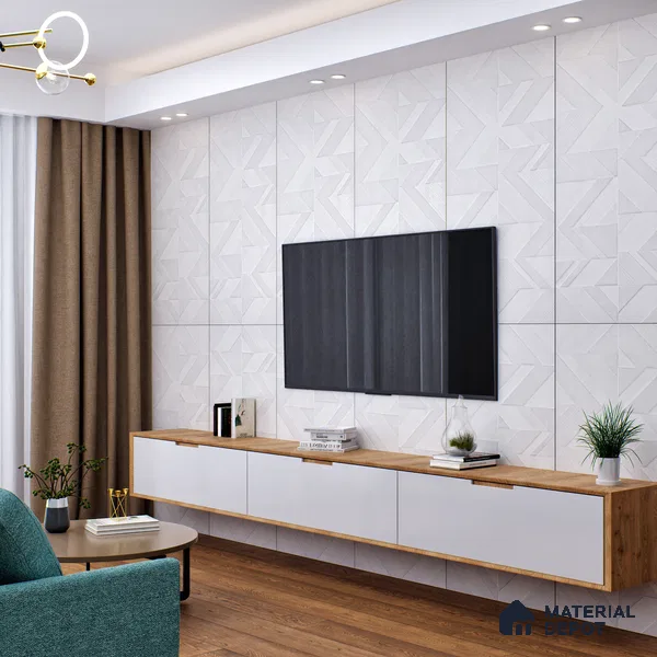 White Highlighter Wall Tile TL 07444 Prestige Royal Chevron Elemento Bianco 4 ft x 2 ft Vitrified Punch Finish - 9 mm | Suitable For Bathroom, Accent/Feature Wall, Dining Area