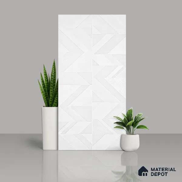 White Highlighter Wall Tile TL 07444 Prestige Royal Chevron Elemento Bianco 4 ft x 2 ft Vitrified Punch Finish - 9 mm | Suitable For Bathroom, Accent/Feature Wall, Dining Area