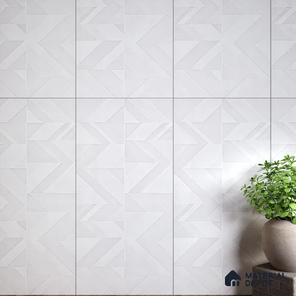 White Highlighter Wall Tile TL 07444 Prestige Royal Chevron Elemento Bianco 4 ft x 2 ft Vitrified Punch Finish - 9 mm | Suitable For Bathroom, Accent/Feature Wall, Dining Area