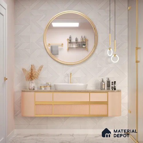 White Highlighter Wall Tile TL 07444 Prestige Royal Chevron Elemento Bianco 4 ft x 2 ft Vitrified Punch Finish - 9 mm | Suitable For Bathroom, Accent/Feature Wall, Dining Area