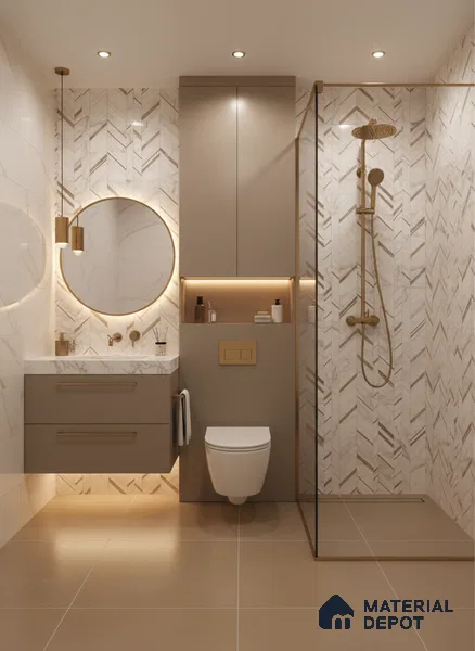Cream Highlighter Wall Tile TL 07445 B Prestige Royal Statuario Seville Decor 4 ft x 2 ft Vitrified High Gloss Finish - 9 mm |  Suitable for Living Room, Bedroom, Bathroom (Sample)