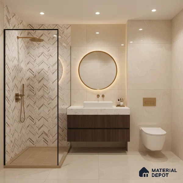 Cream Highlighter Wall Tile TL 07445 B Prestige Royal Statuario Seville Decor 4 ft x 2 ft Vitrified High Gloss Finish - 9 mm |  Suitable for Living Room, Bedroom, Bathroom (Sample)