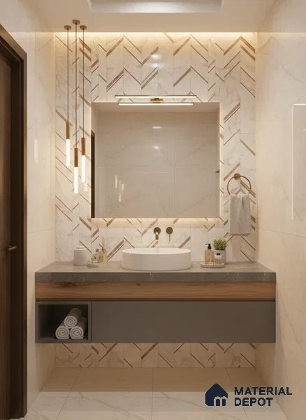 Cream Highlighter Wall Tile TL 07445 B Prestige Royal Statuario Seville Decor 4 ft x 2 ft Vitrified High Gloss Finish - 9 mm |  Suitable for Living Room, Bedroom, Bathroom (Sample)