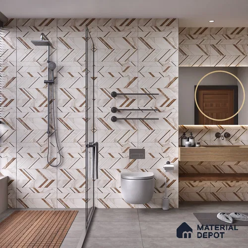 Cream Highlighter Wall Tile TL 07445 B Prestige Royal Statuario Seville Decor 4 ft x 2 ft Vitrified High Gloss Finish - 9 mm | Suitable For Bathroom, Accent/Feature Wall, Dining Area