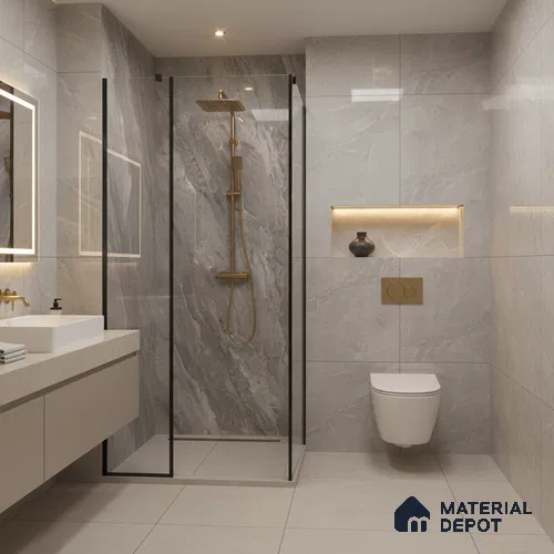 Grey Marble Floor & Wall Tile TL 07447 B  Royal Sofita Grey 4 ft x 2 ft Vitrified High Gloss Finish - 9 mm | Seamless 5 | Suitable for Living Room, Bedroom, Bathroom