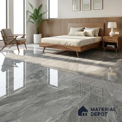 Grey Marble Floor & Wall Tile TL 07447 B  Royal Sofita Grey 4 ft x 2 ft Vitrified High Gloss Finish - 9 mm | Seamless 5 | Suitable for Living Room, Bedroom, Bathroom
