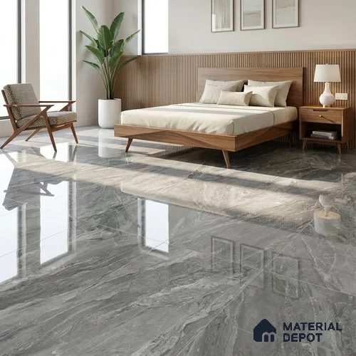 Grey Marble Floor & Wall Tile TL 07447 B Royal Sofita Grey 4 ft x 2 ft Vitrified High Gloss Finish - 9 mm | Seamless 5 | Suitable for Living Room, Bedroom, Bathroom