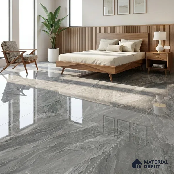 Grey Marble Floor & Wall Tile TL 07447 B Royal Sofita Grey 4 ft x 2 ft Vitrified High Gloss Finish - 9 mm | Seamless 5 | Suitable for Living Room, Bedroom, Bathroom