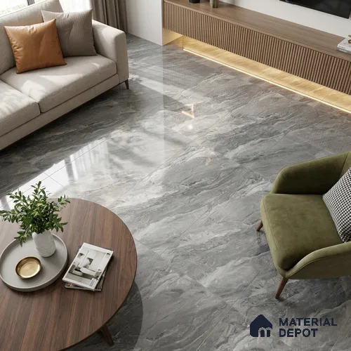 Marble Bardiglio Wall & Floor Tile TL 07447 B Slate Grey 4 ft x 2 ft High Gloss Finish Vitrified Tile - 9 mm | 5 Random Designs | Suitable For Living Room, Bedroom, Dining