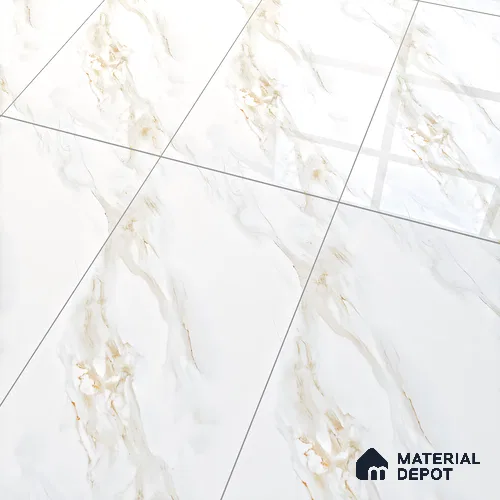 Marble Calacatta Wall & Floor Tile TL 07449 Warm White 4 ft x 2 ft High Gloss Finish Vitrified Tile - 9 mm | 6 Random Designs | Suitable For Living Room, Bedroom, Dining