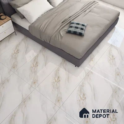 Marble Carrara Wall & Floor Tile TL 07451 Off-White 4 ft x 2 ft High Gloss Finish Vitrified Tile - 9 mm | 4 Random Designs | Suitable For Living Room, Bedroom, Dining