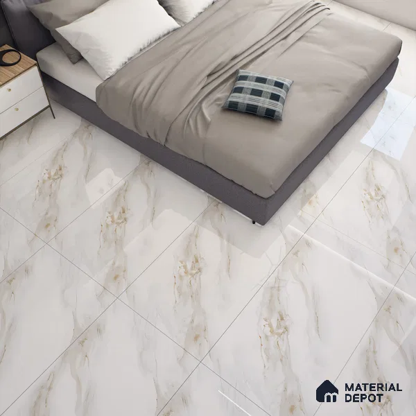 Marble Carrara Wall & Floor Tile TL 07451 Off-White 4 ft x 2 ft High Gloss Finish Vitrified Tile - 9 mm | 4 Random Designs | Suitable For Living Room, Bedroom, Dining