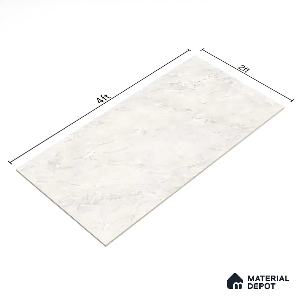 Marble Carrara Wall & Floor Tile TL 07451 Off-White 4 ft x 2 ft High Gloss Finish Vitrified Tile - 9 mm | 4 Random Designs | Suitable For Living Room, Bedroom, Dining