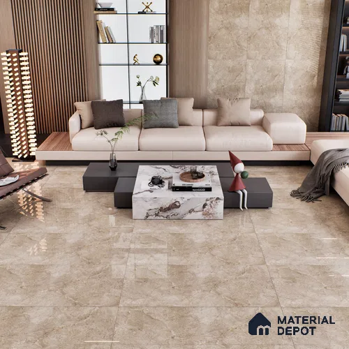 Brown Marble Look Floor & Wall Tile TL 07455 B Gravier Royal Neptune Brown 4 ft x 2 ft Vitrified High Gloss Finish - 9 mm | Random 6 | Suitable for Living Room, Bedroom, Bathroom