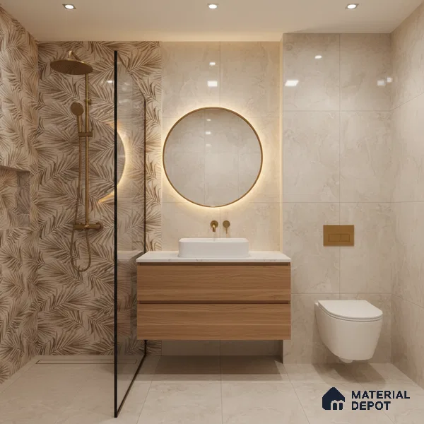 Brown Highlighter Wall Tile TL 07455 C Prestige Royal Neptune Brown Decor 4 ft x 2 ft Vitrified High Gloss Finish - 9 mm |  Suitable for Living Room, Bedroom, Bathroom (Sample)