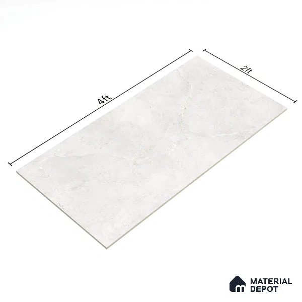 Marble Carrara Wall & Floor Tile TL 07456 Off-White 4 ft x 2 ft High Gloss Finish Vitrified Tile - 9 mm | 6 Random Designs | Suitable For Living Room, Bedroom, Dining