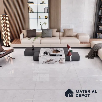 Marble Carrara Wall & Floor Tile TL 07456 Off-White 4 ft x 2 ft High Gloss Finish Vitrified Tile - 9 mm | 6 Random Designs | Suitable For Living Room, Bedroom, Dining