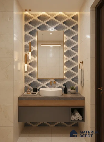 Grey Highlighter Wall Tile TL 07457 C Prestige Royal Sigma Verde Decor 4 ft x 2 ft Vitrified High Gloss Finish - 9 mm | Suitable For Bathroom, Accent/Feature Wall, Dining Area