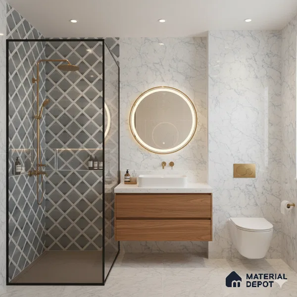Grey Highlighter Wall Tile TL 07457 C Prestige Royal Sigma Verde Decor 4 ft x 2 ft Vitrified High Gloss Finish - 9 mm | Suitable For Bathroom, Accent/Feature Wall, Dining Area