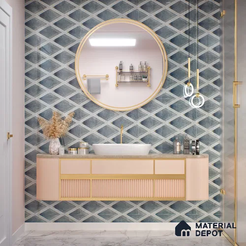 Grey Highlighter Wall Tile TL 07457 C Prestige Royal Sigma Verde Decor 4 ft x 2 ft Vitrified High Gloss Finish - 9 mm | Suitable For Bathroom, Accent/Feature Wall, Dining Area