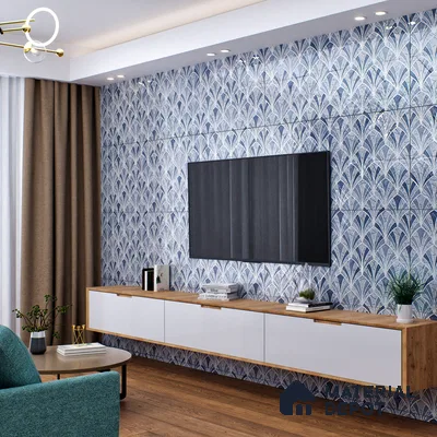 Blue Highlighter Wall Tile TL 07458 C Prestige Royal Sigma Blue Decor 4 ft x 2 ft Vitrified High Gloss Finish - 9 mm | Suitable For Bathroom, Accent/Feature Wall, Dining Area