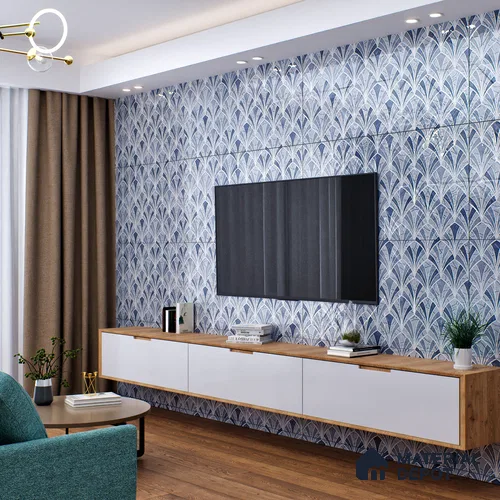 Blue Highlighter Wall Tile TL 07458 C Prestige Royal Sigma Blue Decor 4 ft x 2 ft Vitrified High Gloss Finish - 9 mm | Suitable For Bathroom, Accent/Feature Wall, Dining Area