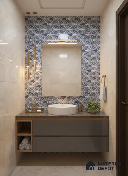 Blue Highlighter Wall Tile TL 07458 C Prestige Royal Sigma Blue Decor 4 ft x 2 ft Vitrified High Gloss Finish - 9 mm |  Suitable for Living Room, Bedroom, Bathroom (Sample)