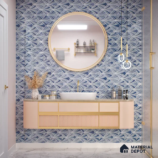 Blue Highlighter Wall Tile TL 07458 C Prestige Royal Sigma Blue Decor 4 ft x 2 ft Vitrified High Gloss Finish - 9 mm | Suitable For Bathroom, Accent/Feature Wall, Dining Area