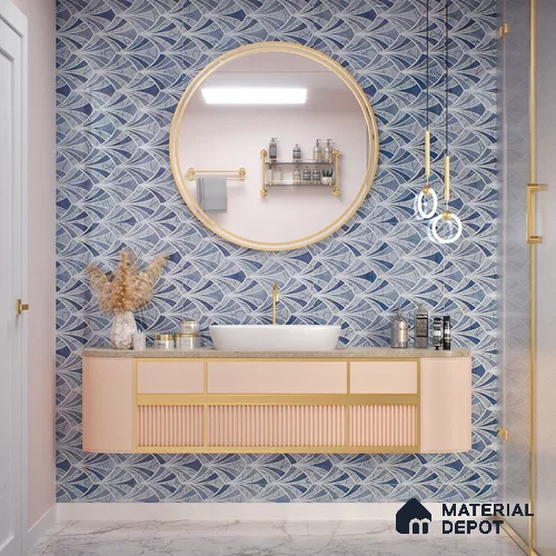 Blue Highlighter Wall Tile TL 07458 C Prestige Royal Sigma Blue Decor 4 ft x 2 ft Vitrified High Gloss Finish - 9 mm | Suitable For Bathroom, Accent/Feature Wall, Dining Area
