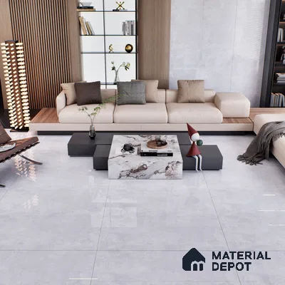 Marble Wall & Floor Tile TL 07458 White 4 ft x 2 ft High Gloss Finish Vitrified Tile - 9 mm | 5 Random Designs | Suitable For Living Room, Bedroom, Dining