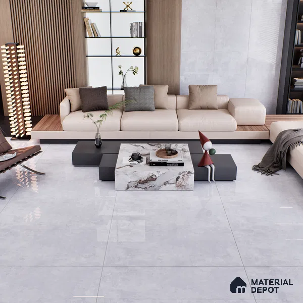 Marble Wall & Floor Tile TL 07458 White 4 ft x 2 ft High Gloss Finish Vitrified Tile - 9 mm | 5 Random Designs | Suitable For Living Room, Bedroom, Dining