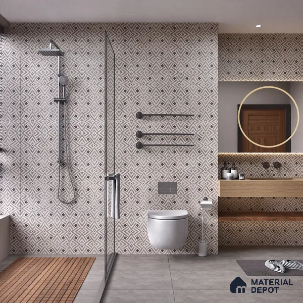 Grey Highlighter Wall Tile TL 07459 C Prestige Royal Sigma Grey Decor 4 ft x 2 ft Vitrified High Gloss Finish - 9 mm | Suitable For Bathroom, Accent/Feature Wall, Dining Area