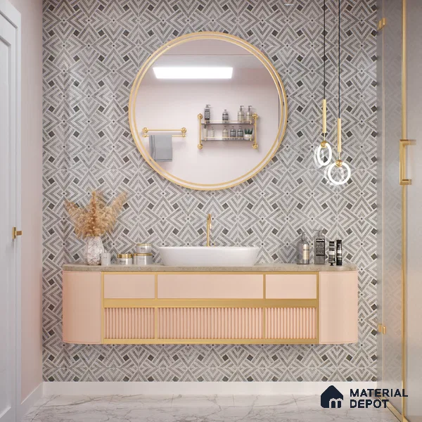 Grey Highlighter Wall Tile TL 07459 C Prestige Royal Sigma Grey Decor 4 ft x 2 ft Vitrified High Gloss Finish - 9 mm | Suitable For Bathroom, Accent/Feature Wall, Dining Area