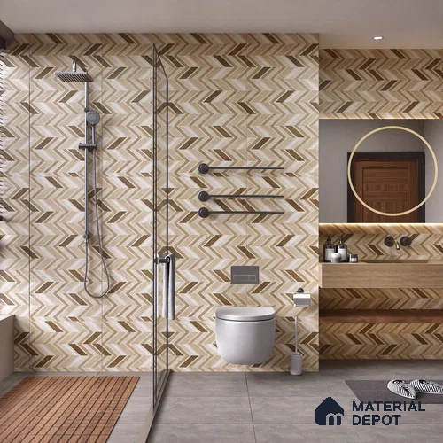 Brown Highlighter Wall Tile TL 07460 C Prestige Royal Sigma Brown Decor 4 ft x 2 ft Vitrified High Gloss Finish - 9 mm | Suitable For Bathroom, Accent/Feature Wall, Dining Area