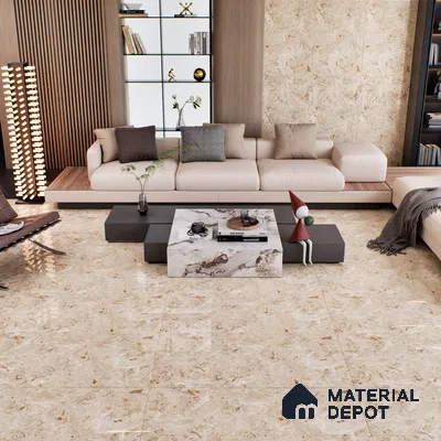Marble Crema Marfil Wall & Floor Tile TL 07461 B Sand Beige 4 ft x 2 ft High Gloss Finish Vitrified Tile - 9 mm | 4 Random Designs | Suitable For Living Room, Bedroom, Dining