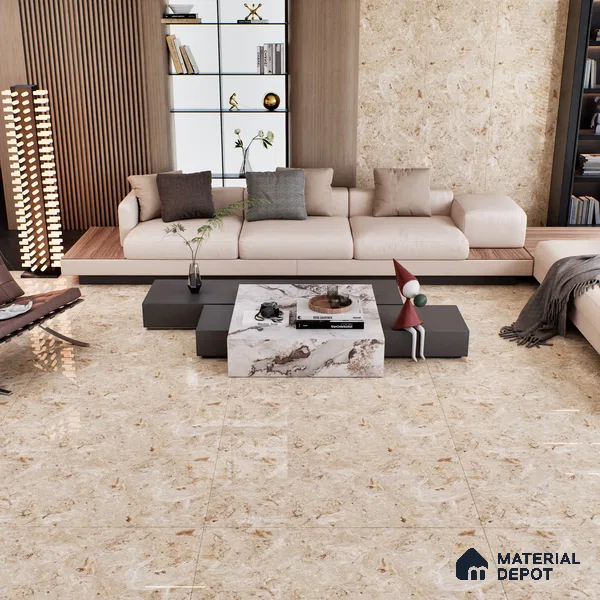 Marble Crema Marfil Wall & Floor Tile TL 07461 B Sand Beige 4 ft x 2 ft High Gloss Finish Vitrified Tile - 9 mm | 4 Random Designs | Suitable For Living Room, Bedroom, Dining