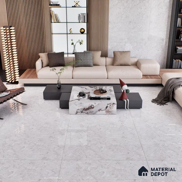 Marble Carrara Wall & Floor Tile TL 07461 C Off-White 4 ft x 2 ft High Gloss Finish Vitrified Tile - 9 mm | 4 Random Designs | Suitable For Living Room, Bedroom, Dining