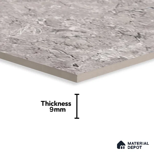 Marble Tundra Grey Wall & Floor Tile TL 07461 D Light Grey 4 ft x 2 ft High Gloss Finish Vitrified Tile - 9 mm | 4 Random Designs | Suitable For Living Room, Bedroom, Dining