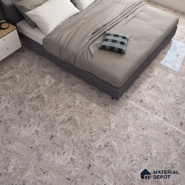 Marble Tundra Grey Wall & Floor Tile TL 07461 D Light Grey 4 ft x 2 ft High Gloss Finish Vitrified Tile - 9 mm | 4 Random Designs | Suitable For Living Room, Bedroom, Dining